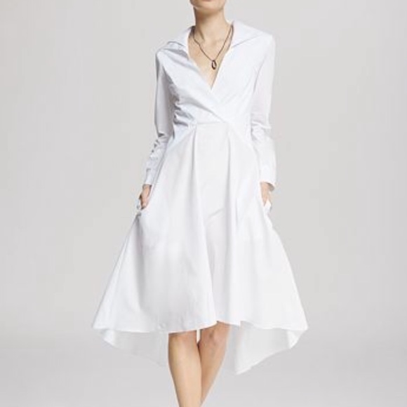 Halston Heritage Dresses & Skirts - Halston Heritage High Low Shirt Dress Linen White